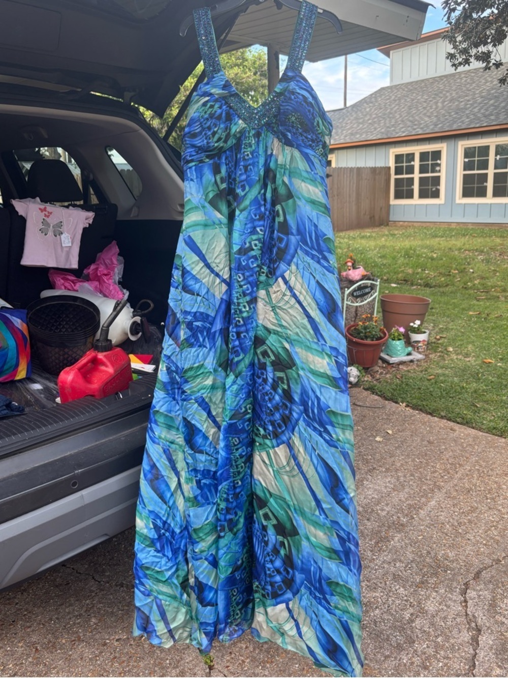 OC by Oleg Cassini Beaded Floral Halter Dress - Flowy Beach Vacation Resortwear